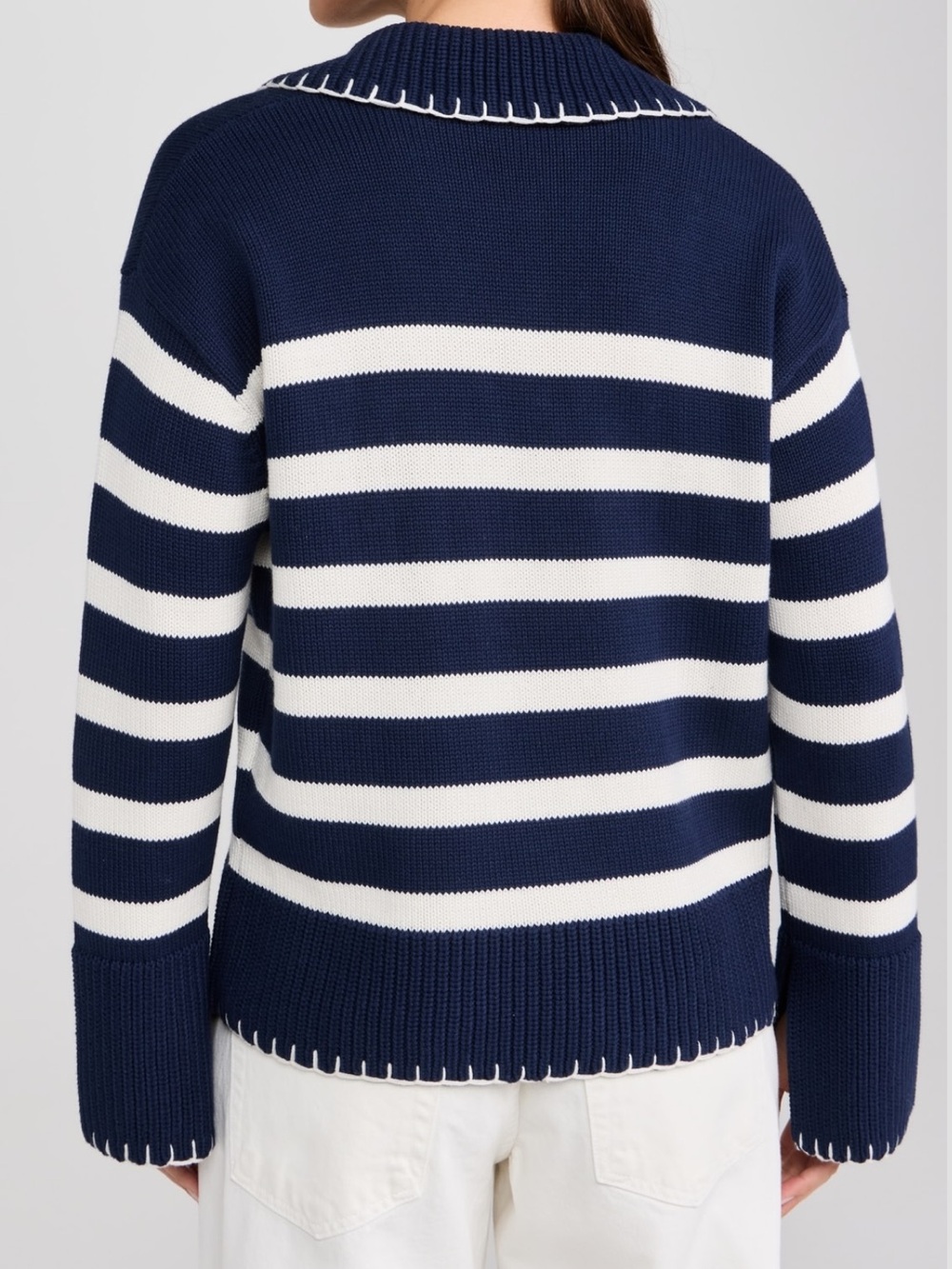 Rails Athena Pullover Bold Navy Blue & Ivory Stripe Sweater Nautical Sporty M - Picture 3 of 9